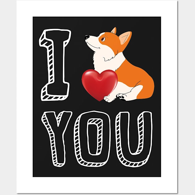 I Love You Corgi Valentine T-shirt Wall Art by Elsie